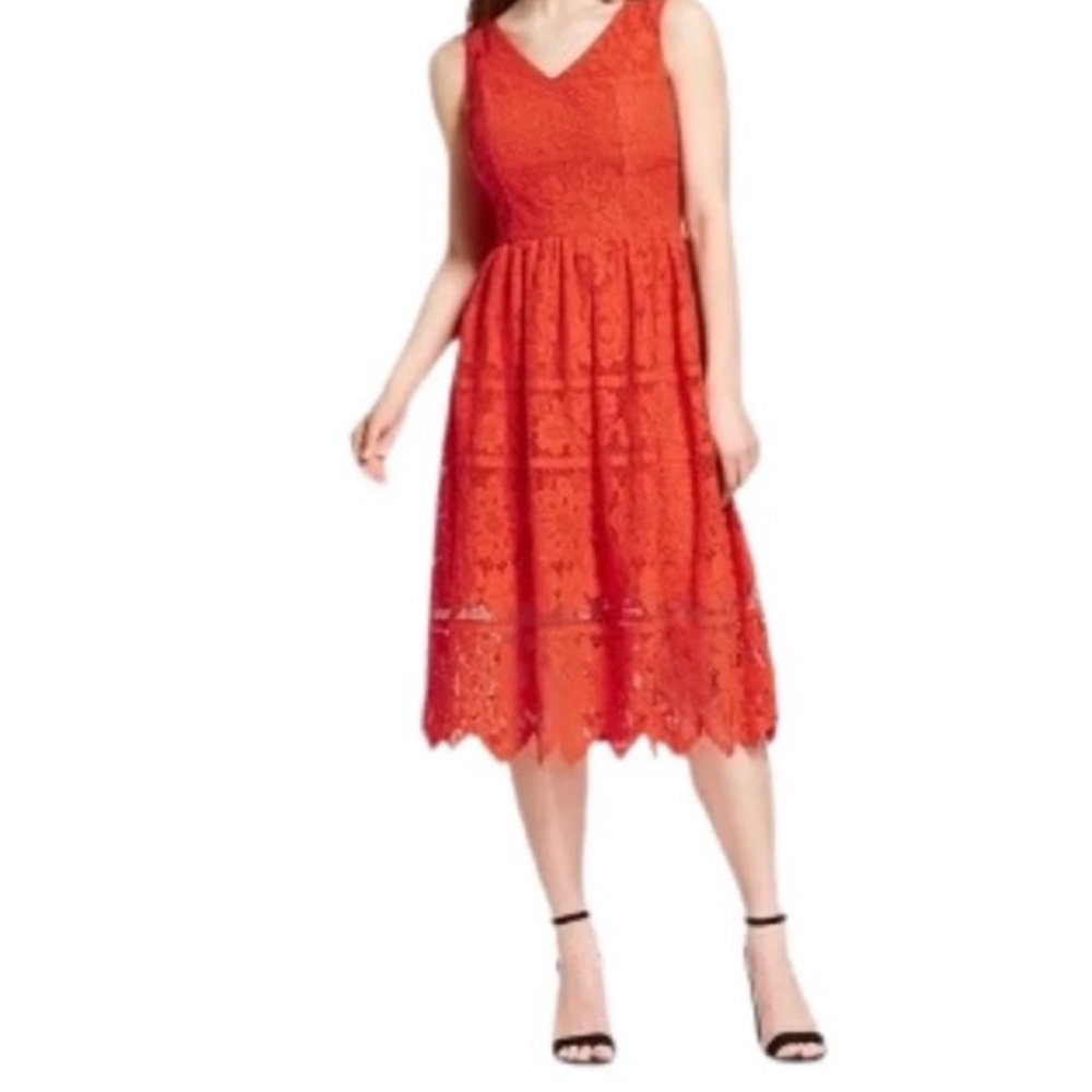 Target Floral Lace Red-Orange Dress